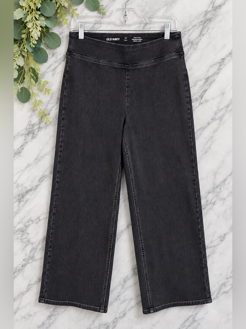 Old Navy High-Rise Weekender Wide Leg Jeans Black Size 10 Tall Pull On